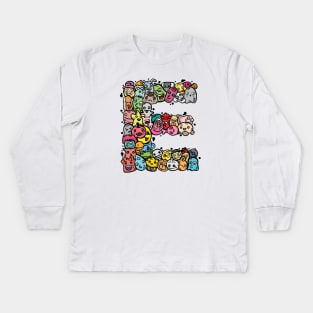 Alphabet Monster Doodle Letter E Monogram Kids Long Sleeve T-Shirt